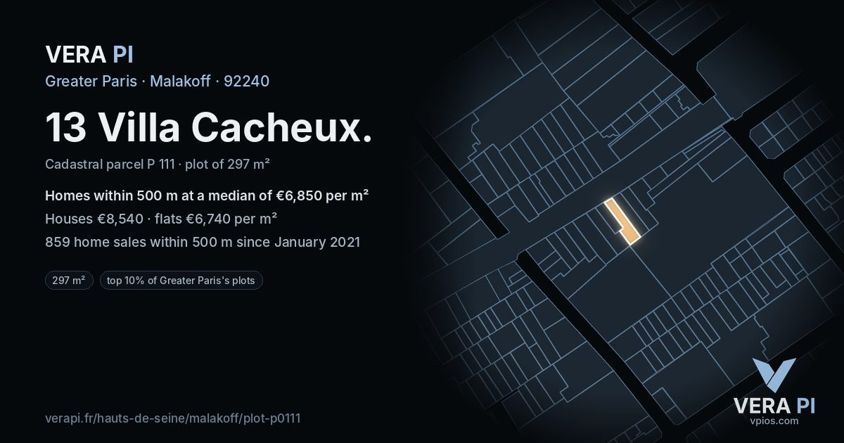 13 Villa Cacheux, Malakoff at night – the plot lit, the parcels around coloured by the prices near them