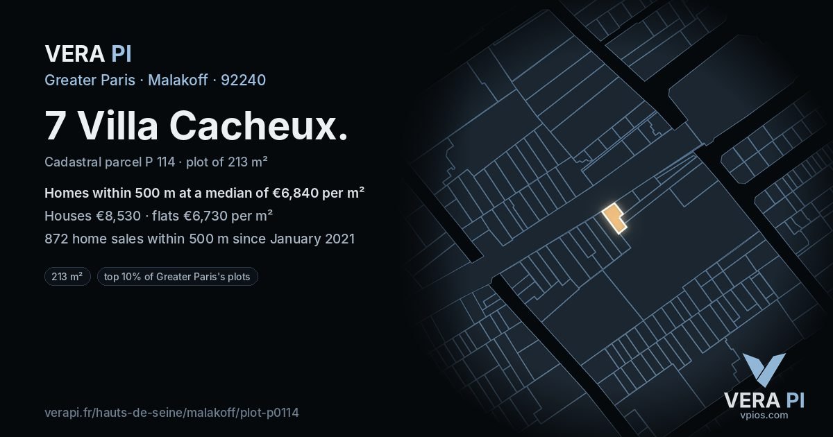 7 Villa Cacheux, Malakoff at night – the plot lit, the parcels around coloured by the prices near them