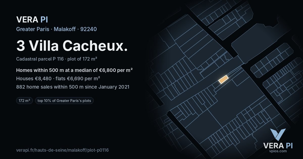 3 Villa Cacheux, Malakoff at night – the plot lit, the parcels around coloured by the prices near them