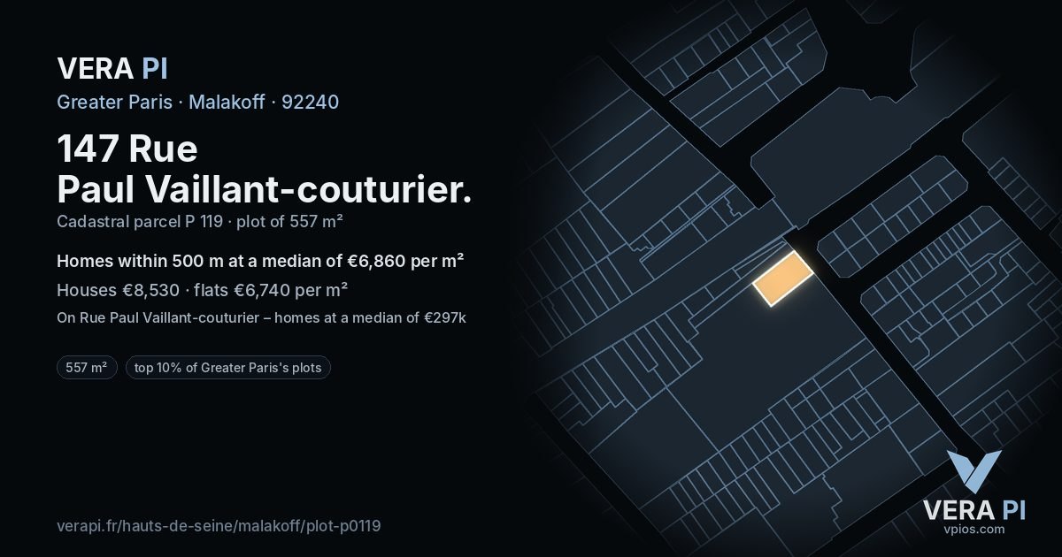147 Rue Paul Vaillant-couturier, Malakoff at night – the plot lit, the parcels around coloured by the prices near them
