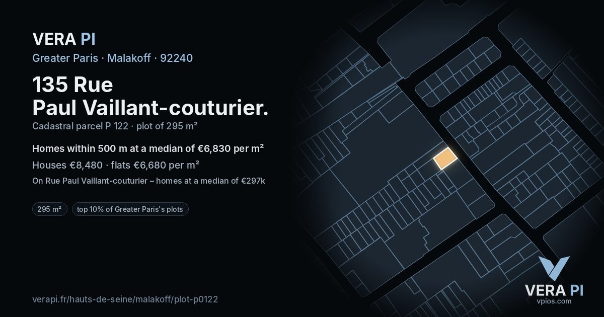 135 Rue Paul Vaillant-couturier, Malakoff at night – the plot lit, the parcels around coloured by the prices near them