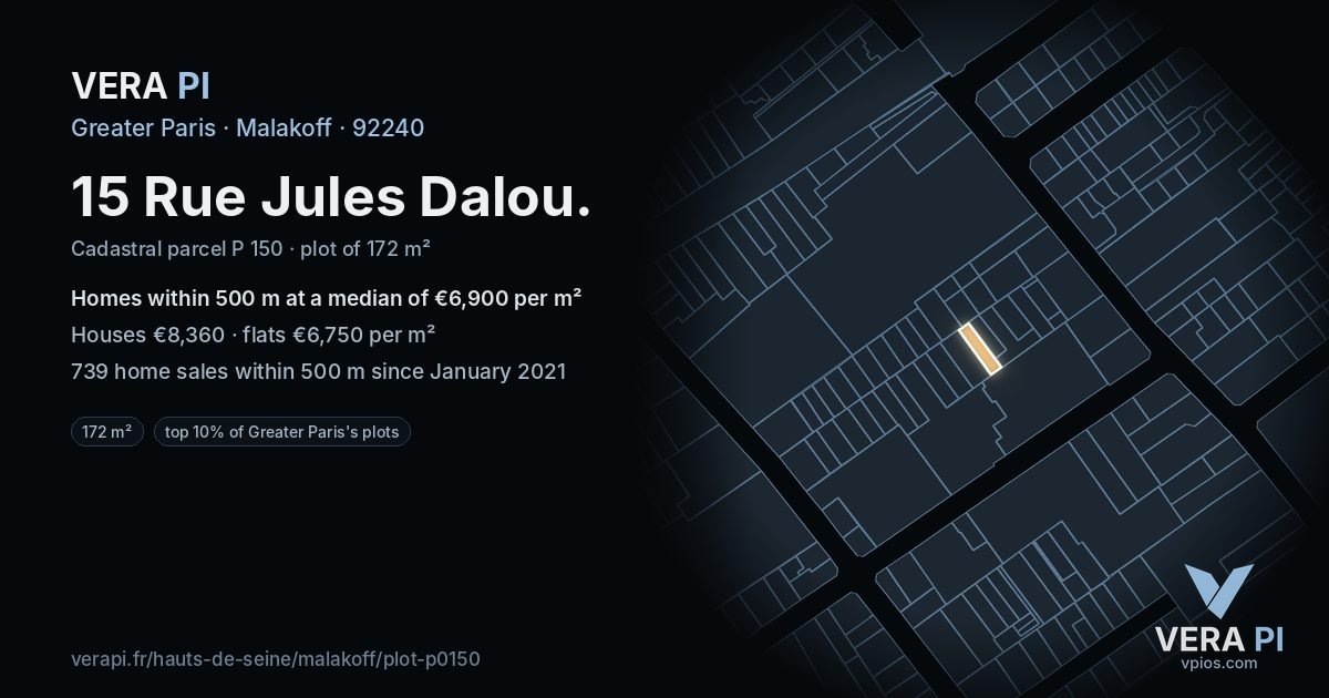 15 Rue Jules Dalou, Malakoff at night – the plot lit, the parcels around coloured by the prices near them