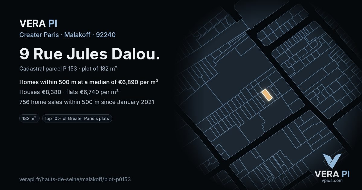 9 Rue Jules Dalou, Malakoff at night – the plot lit, the parcels around coloured by the prices near them