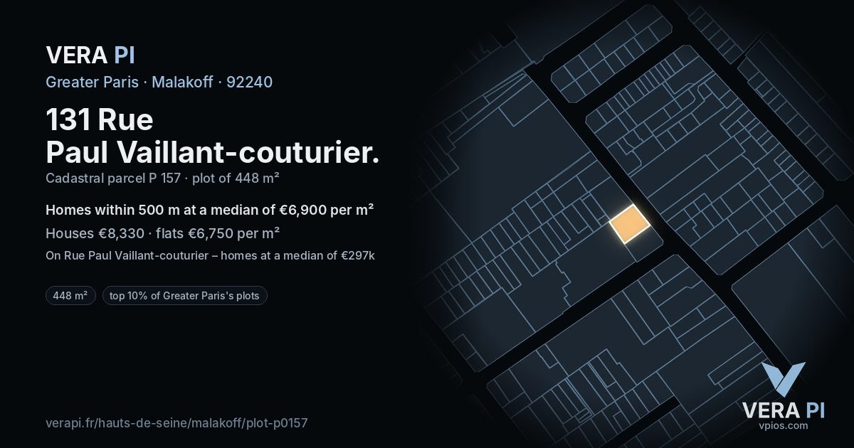 131 Rue Paul Vaillant-couturier, Malakoff at night – the plot lit, the parcels around coloured by the prices near them