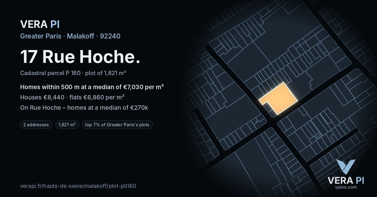 17 Rue Hoche, Malakoff at night – the plot lit, the parcels around coloured by the prices near them