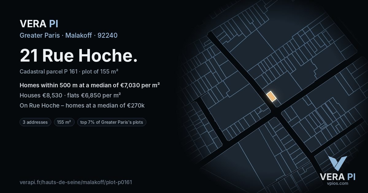 21 Rue Hoche, Malakoff at night – the plot lit, the parcels around coloured by the prices near them