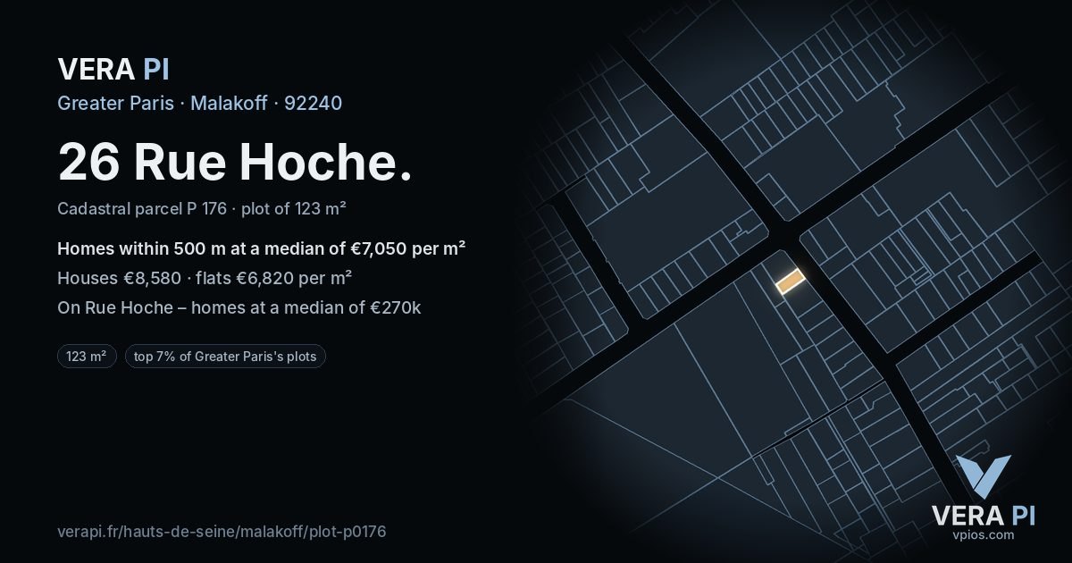 26 Rue Hoche, Malakoff at night – the plot lit, the parcels around coloured by the prices near them