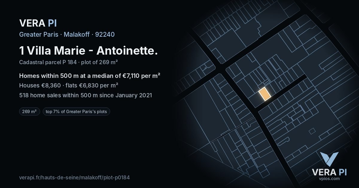 1 Villa Marie - Antoinette, Malakoff at night – the plot lit, the parcels around coloured by the prices near them
