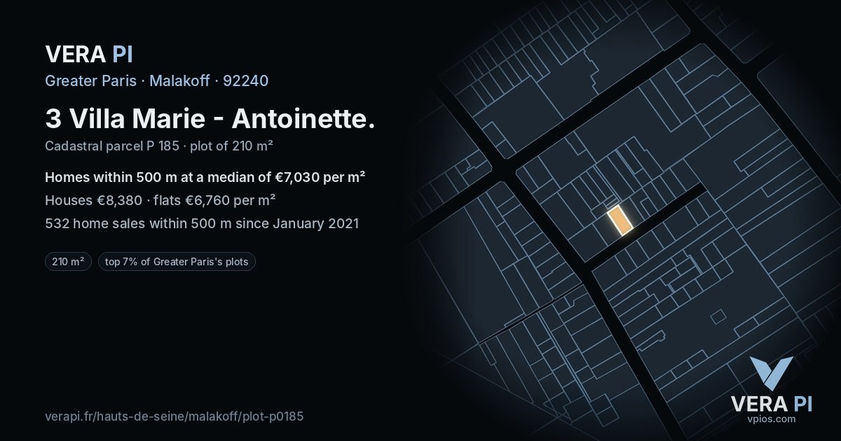 3 Villa Marie - Antoinette, Malakoff at night – the plot lit, the parcels around coloured by the prices near them