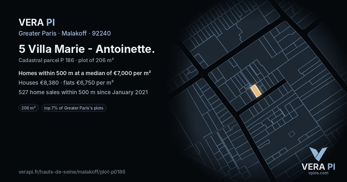 5 Villa Marie - Antoinette, Malakoff at night – the plot lit, the parcels around coloured by the prices near them