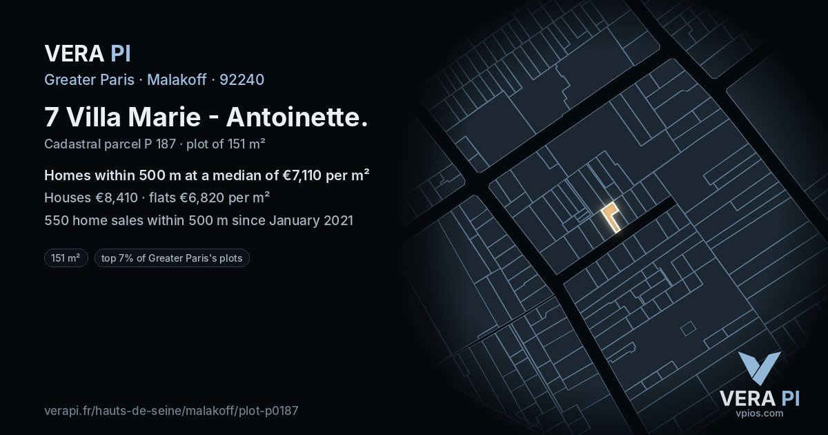 7 Villa Marie - Antoinette, Malakoff at night – the plot lit, the parcels around coloured by the prices near them
