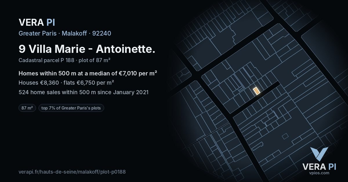 9 Villa Marie - Antoinette, Malakoff at night – the plot lit, the parcels around coloured by the prices near them