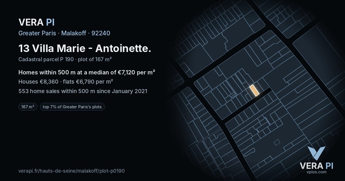 13 Villa Marie - Antoinette, Malakoff at night – the plot lit, the parcels around coloured by the prices near them