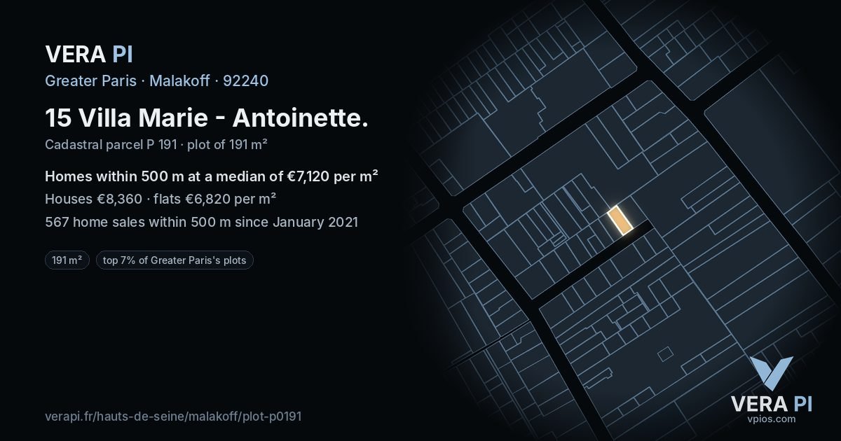 15 Villa Marie - Antoinette, Malakoff at night – the plot lit, the parcels around coloured by the prices near them