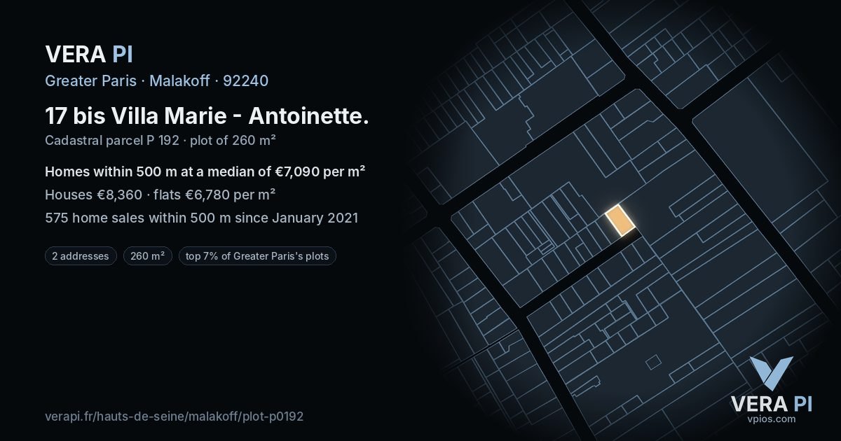 17 bis Villa Marie - Antoinette, Malakoff at night – the plot lit, the parcels around coloured by the prices near them
