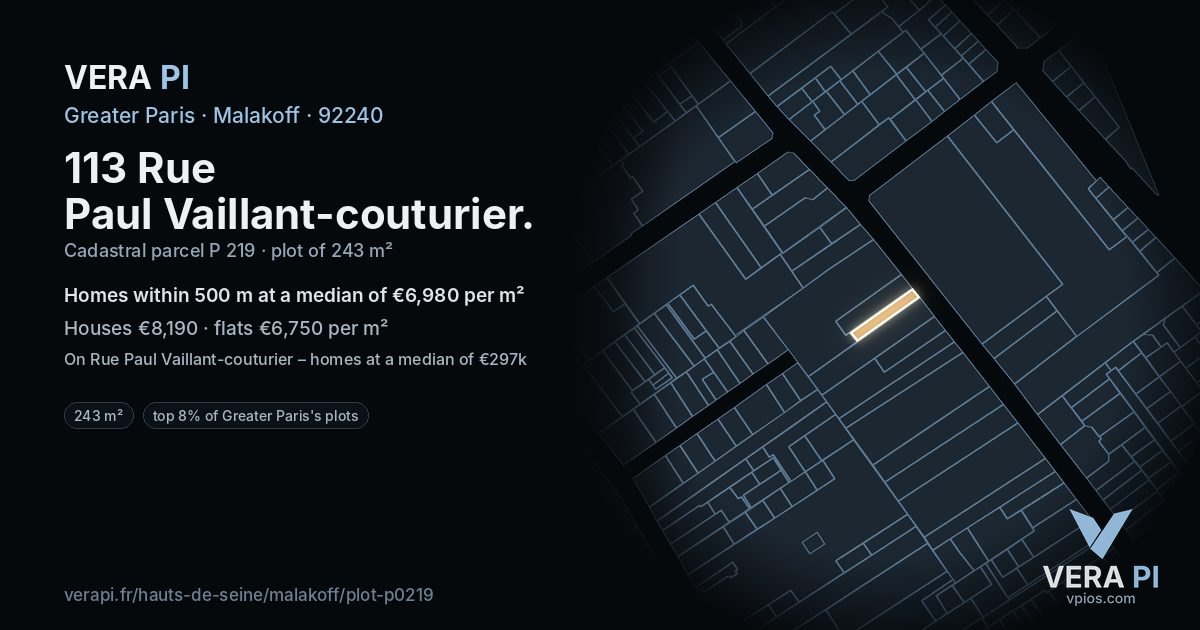 113 Rue Paul Vaillant-couturier, Malakoff at night – the plot lit, the parcels around coloured by the prices near them