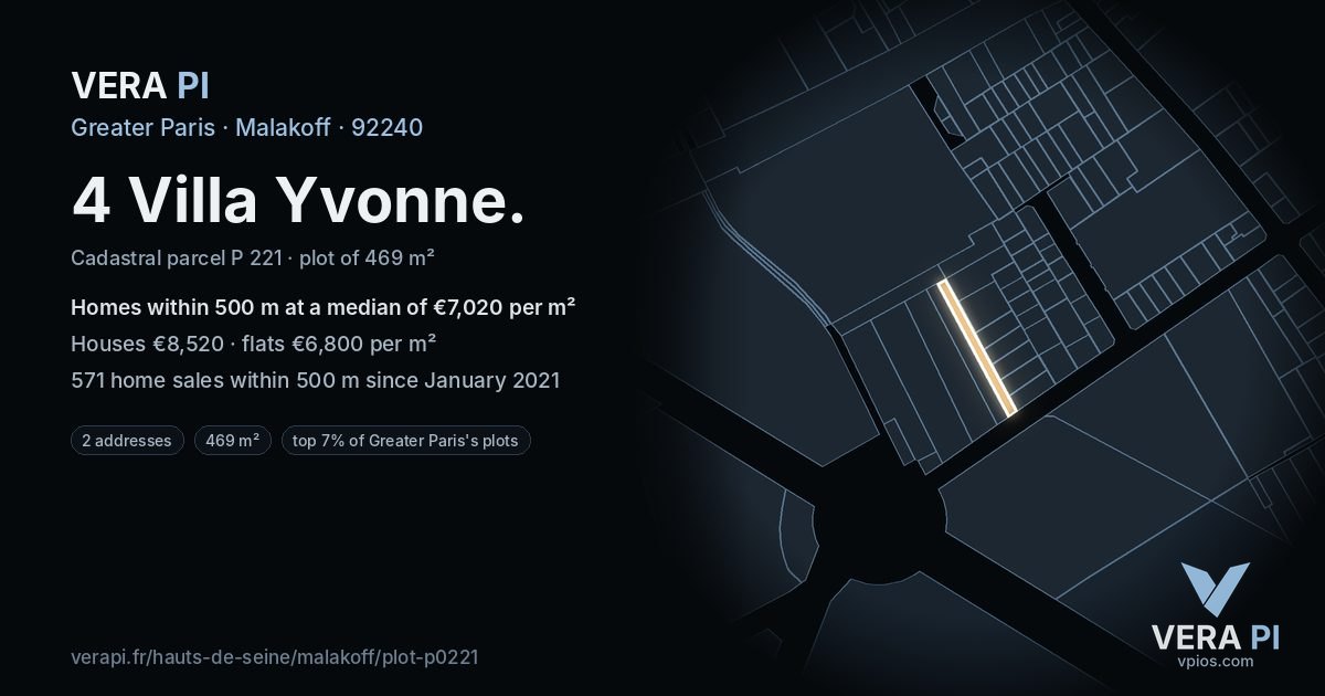 4 Villa Yvonne, Malakoff at night – the plot lit, the parcels around coloured by the prices near them