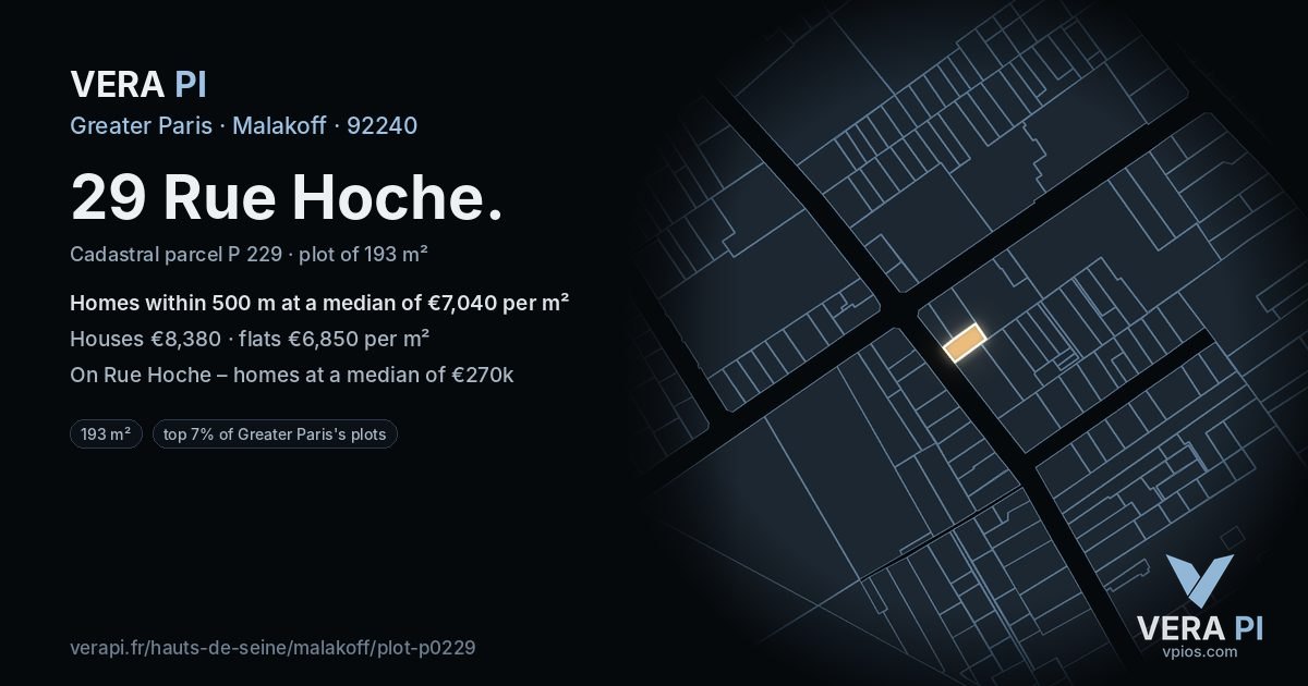 29 Rue Hoche, Malakoff at night – the plot lit, the parcels around coloured by the prices near them