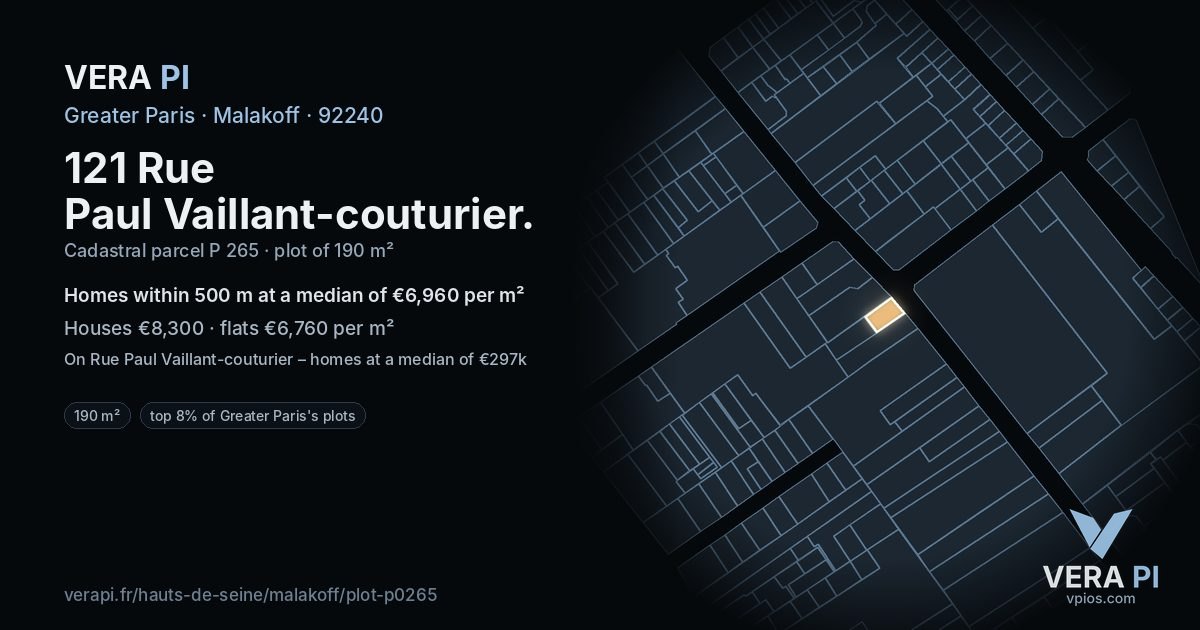 121 Rue Paul Vaillant-couturier, Malakoff at night – the plot lit, the parcels around coloured by the prices near them