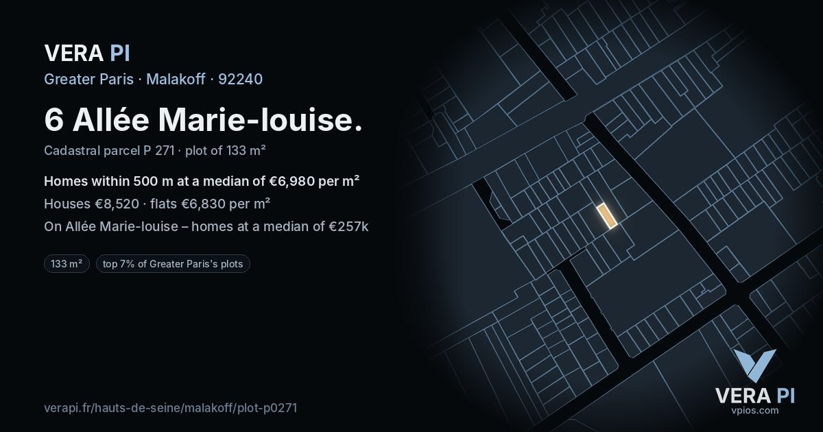 6 Allée Marie-louise, Malakoff at night – the plot lit, the parcels around coloured by the prices near them