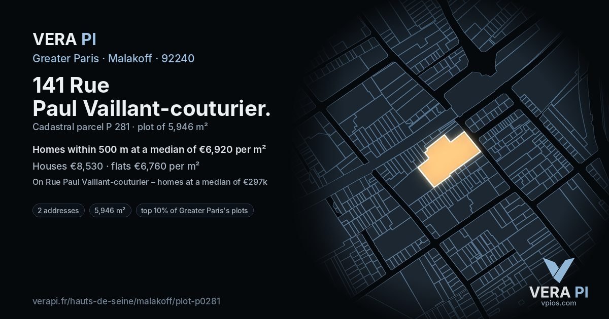 141 Rue Paul Vaillant-couturier, Malakoff at night – the plot lit, the parcels around coloured by the prices near them