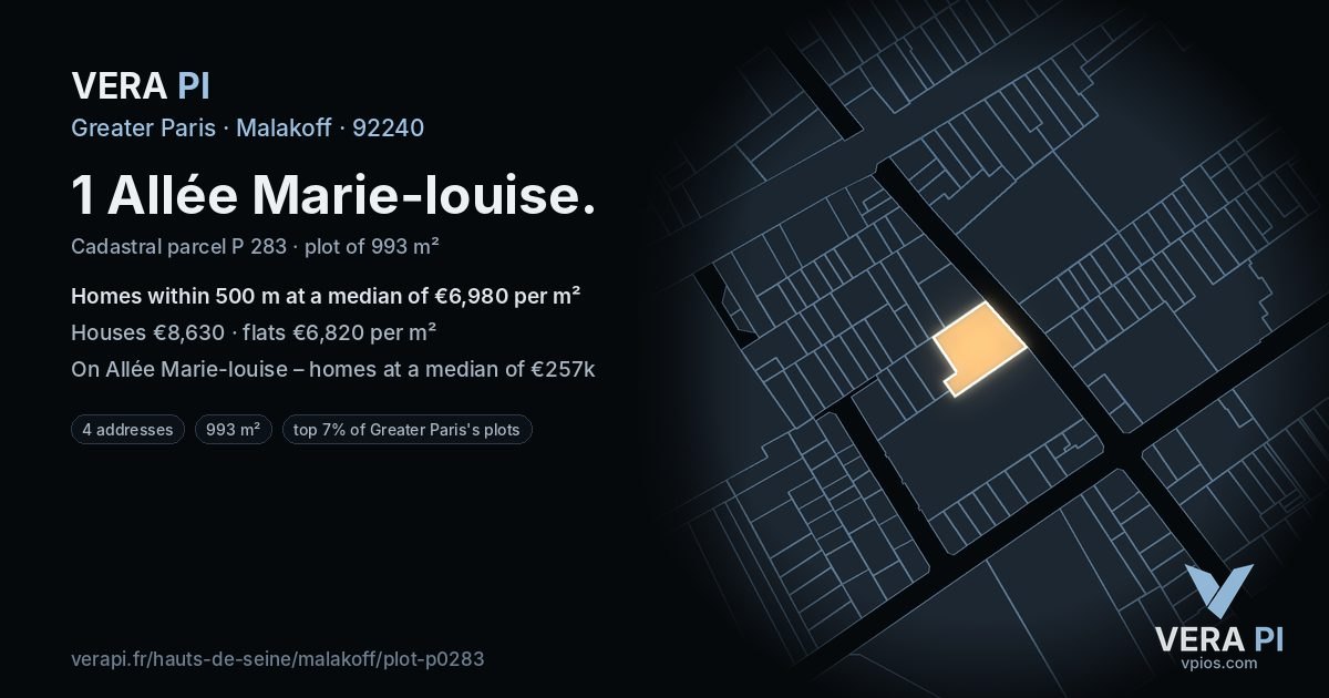 1 Allée Marie-louise, Malakoff at night – the plot lit, the parcels around coloured by the prices near them