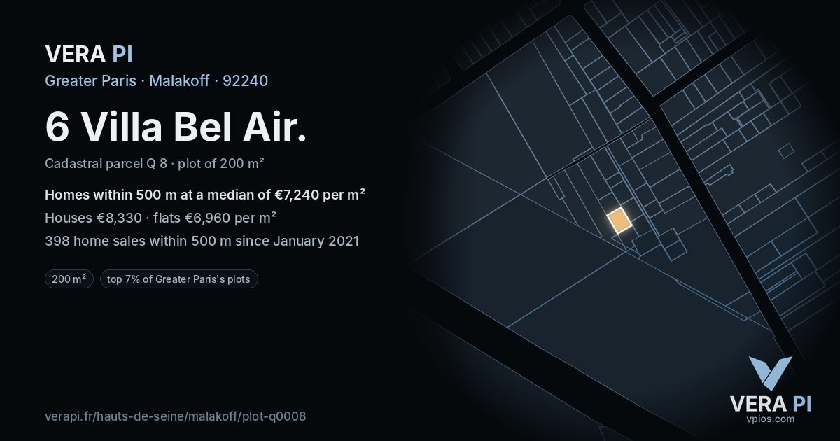6 Villa Bel Air, Malakoff at night – the plot lit, the parcels around coloured by the prices near them