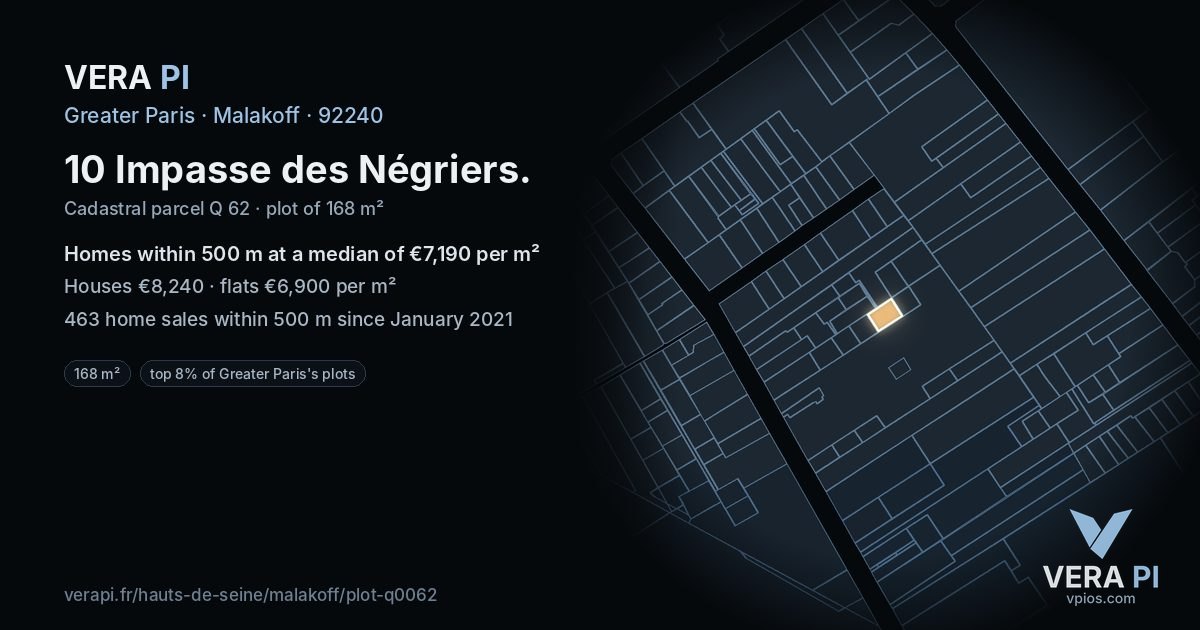 10 Impasse des Négriers, Malakoff at night – the plot lit, the parcels around coloured by the prices near them