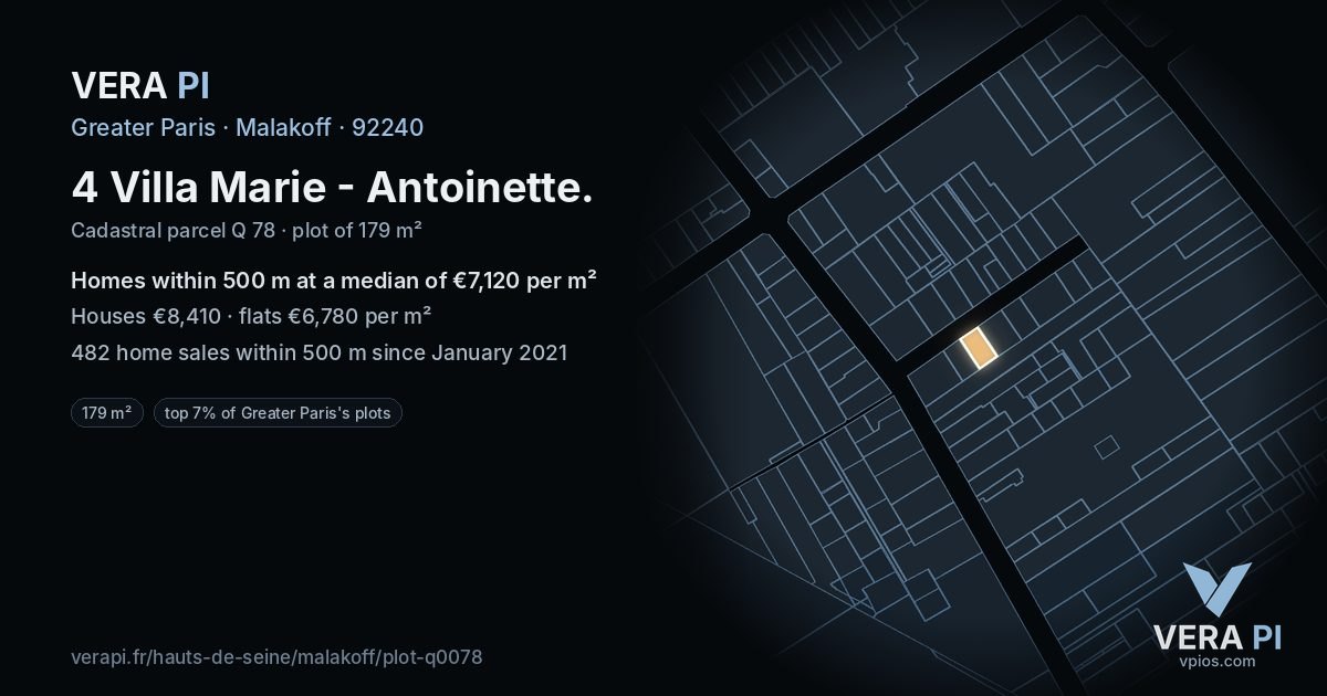 4 Villa Marie - Antoinette, Malakoff at night – the plot lit, the parcels around coloured by the prices near them