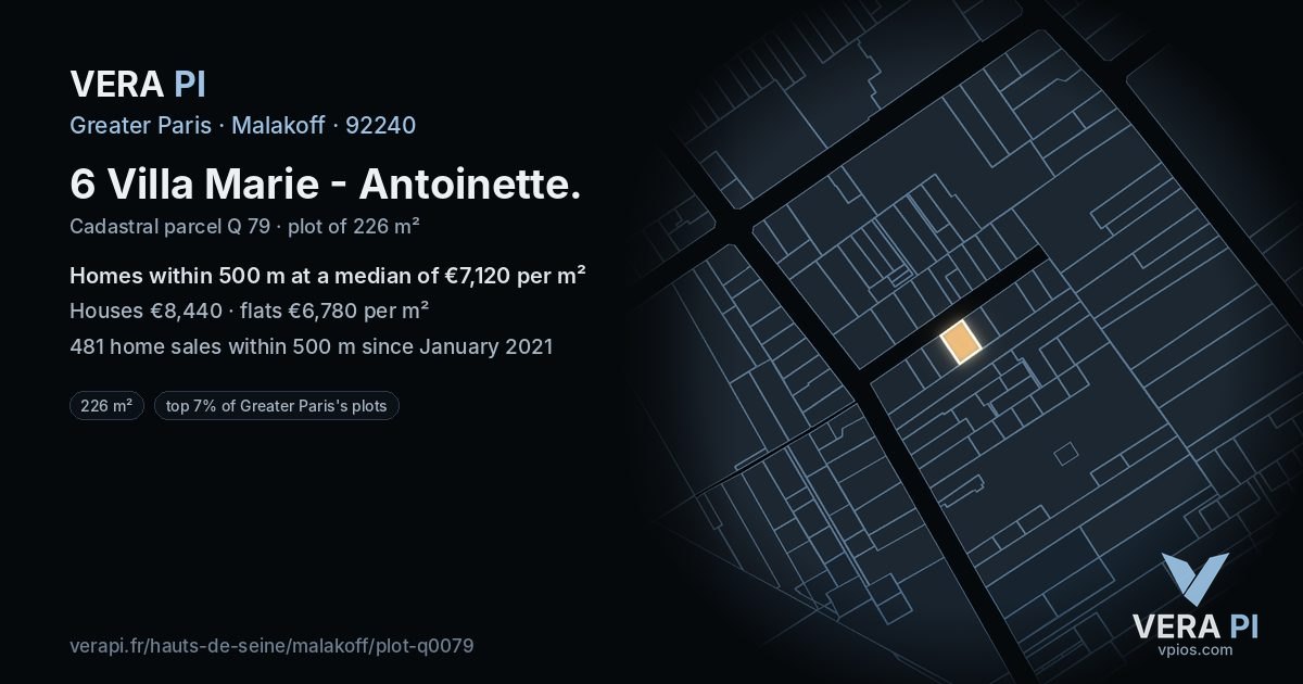 6 Villa Marie - Antoinette, Malakoff at night – the plot lit, the parcels around coloured by the prices near them