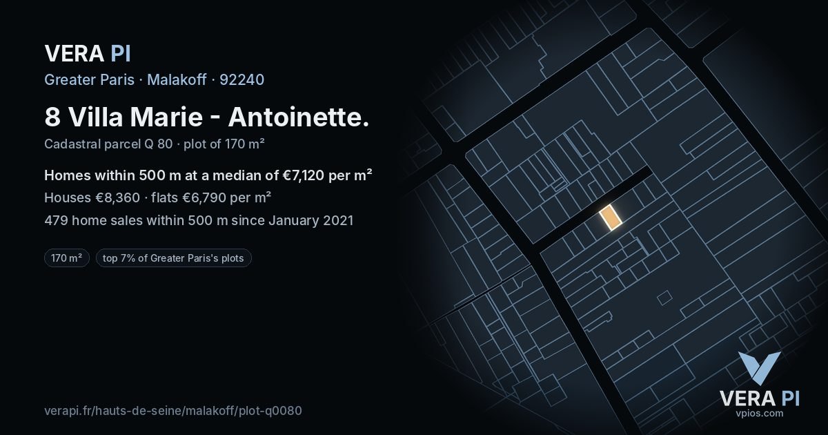 8 Villa Marie - Antoinette, Malakoff at night – the plot lit, the parcels around coloured by the prices near them