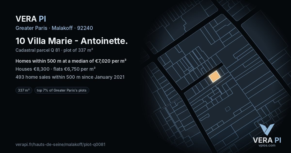 10 Villa Marie - Antoinette, Malakoff at night – the plot lit, the parcels around coloured by the prices near them