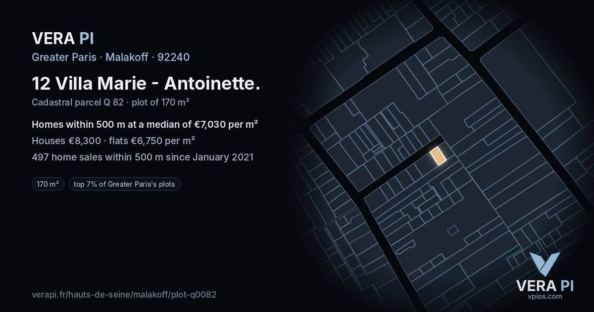 12 Villa Marie - Antoinette, Malakoff at night – the plot lit, the parcels around coloured by the prices near them
