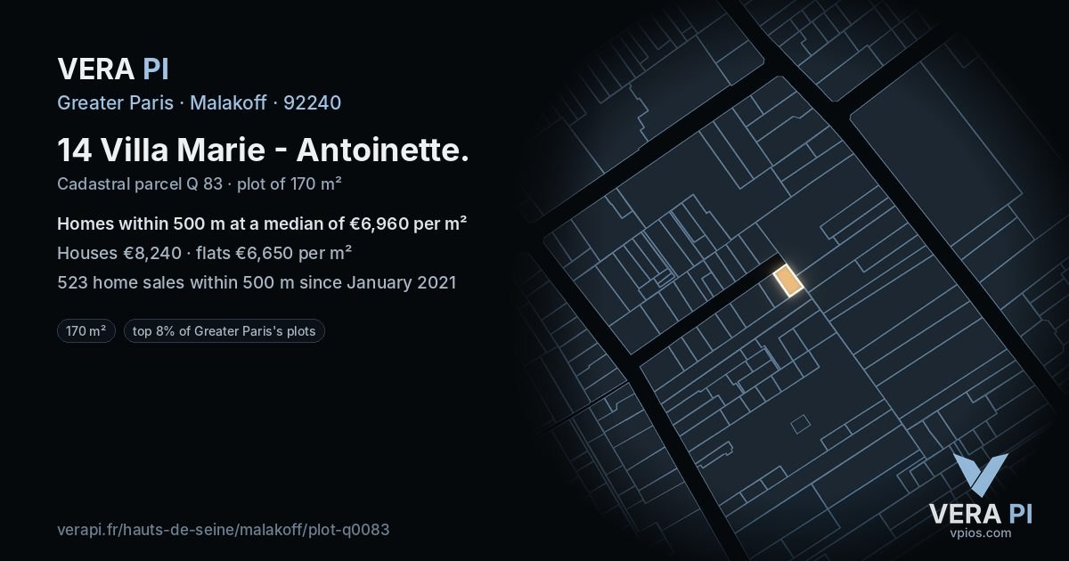 14 Villa Marie - Antoinette, Malakoff at night – the plot lit, the parcels around coloured by the prices near them