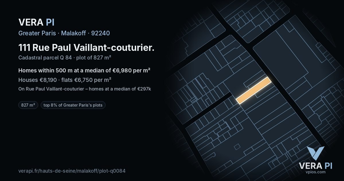 111 Rue Paul Vaillant-couturier, Malakoff at night – the plot lit, the parcels around coloured by the prices near them