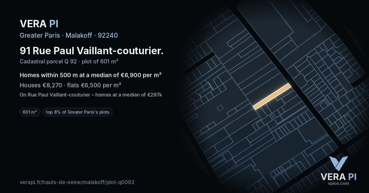 91 Rue Paul Vaillant-couturier, Malakoff at night – the plot lit, the parcels around coloured by the prices near them
