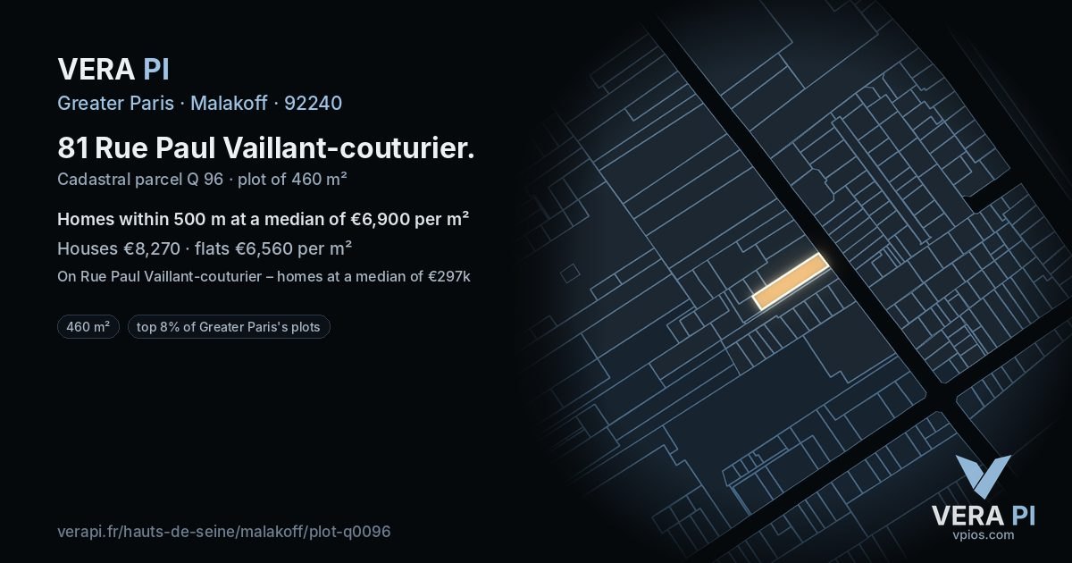 81 Rue Paul Vaillant-couturier, Malakoff at night – the plot lit, the parcels around coloured by the prices near them