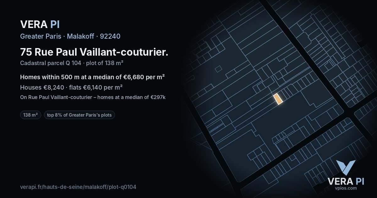 75 Rue Paul Vaillant-couturier, Malakoff at night – the plot lit, the parcels around coloured by the prices near them