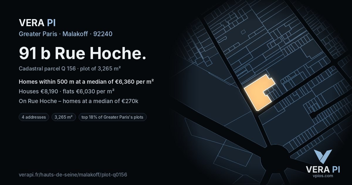 91 b Rue Hoche, Malakoff at night – the plot lit, the parcels around coloured by the prices near them