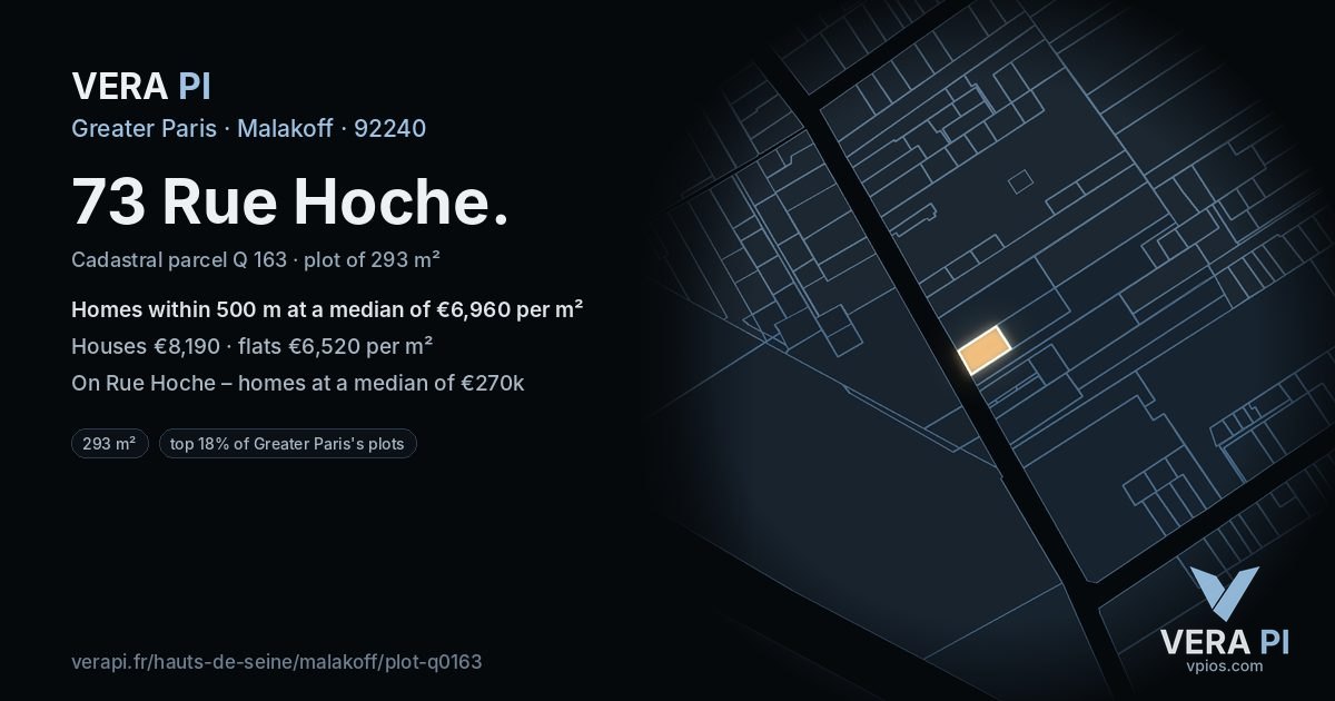 73 Rue Hoche, Malakoff at night – the plot lit, the parcels around coloured by the prices near them
