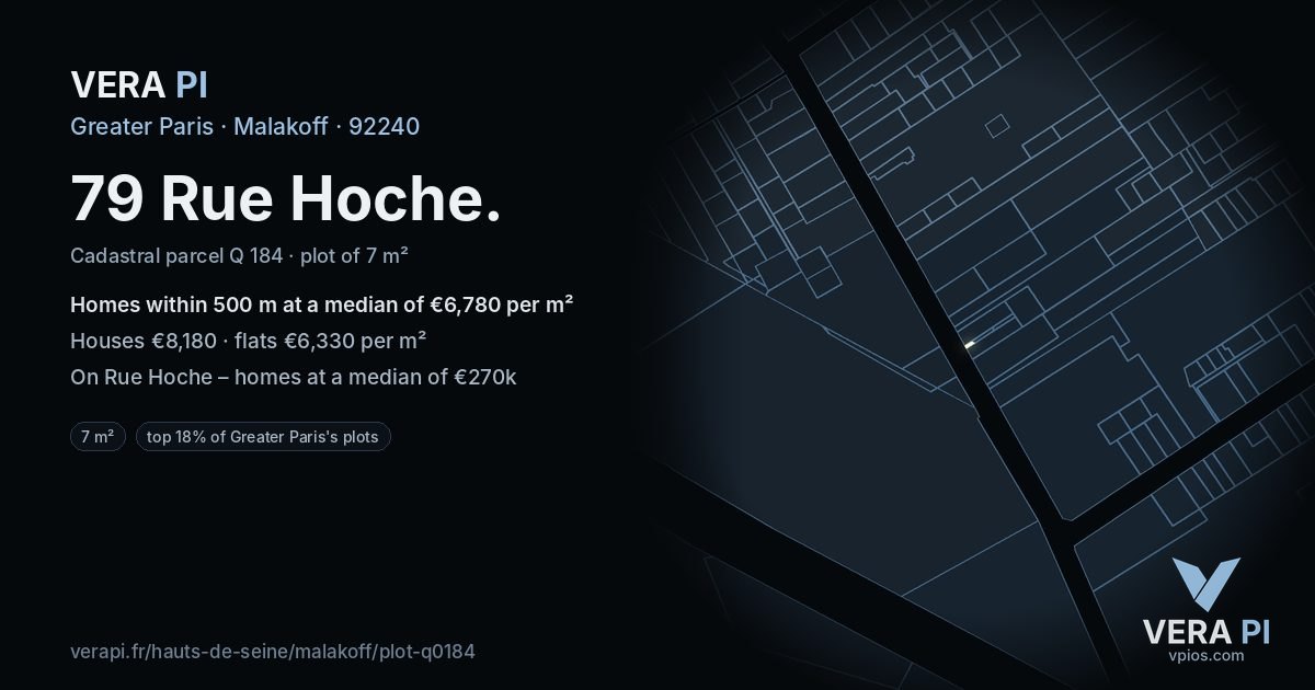 79 Rue Hoche, Malakoff at night – the plot lit, the parcels around coloured by the prices near them