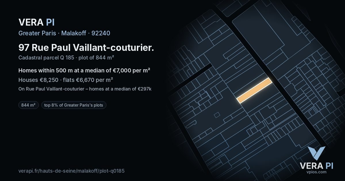 97 Rue Paul Vaillant-couturier, Malakoff at night – the plot lit, the parcels around coloured by the prices near them