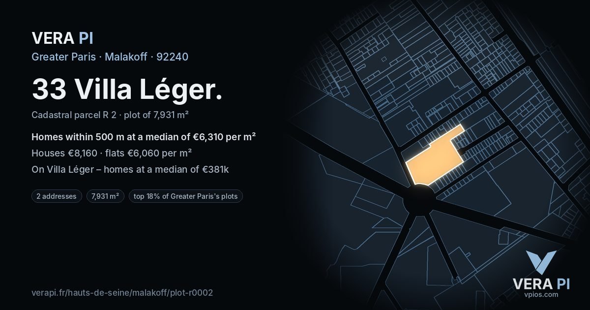 33 Villa Léger, Malakoff at night – the plot lit, the parcels around coloured by the prices near them
