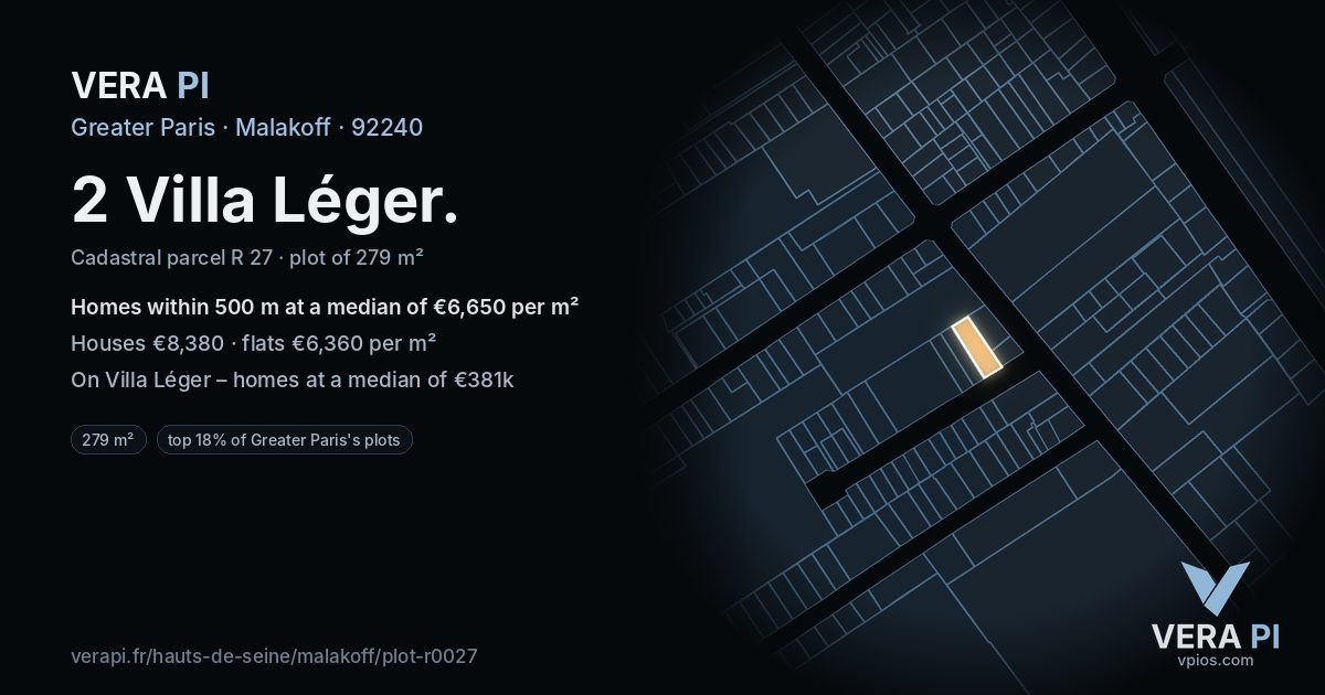 2 Villa Léger, Malakoff at night – the plot lit, the parcels around coloured by the prices near them