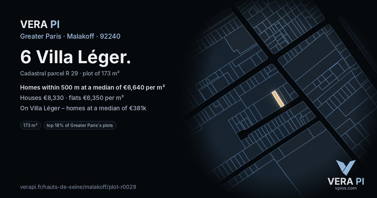 6 Villa Léger, Malakoff at night – the plot lit, the parcels around coloured by the prices near them