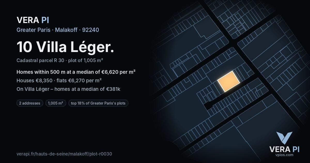 10 Villa Léger, Malakoff at night – the plot lit, the parcels around coloured by the prices near them