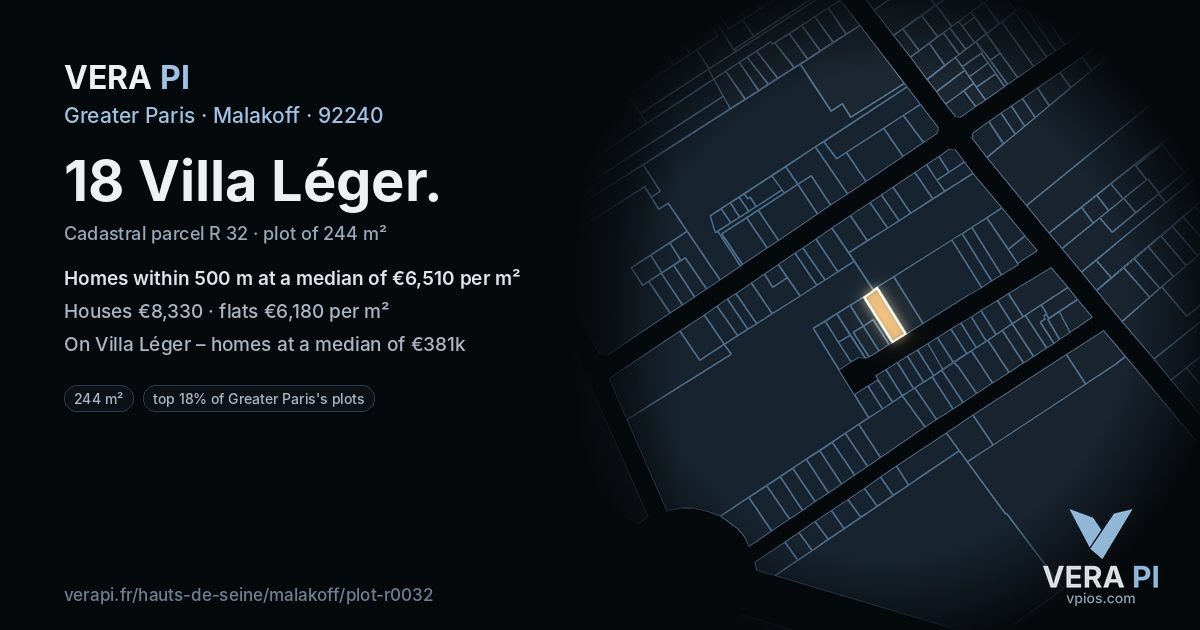 18 Villa Léger, Malakoff at night – the plot lit, the parcels around coloured by the prices near them