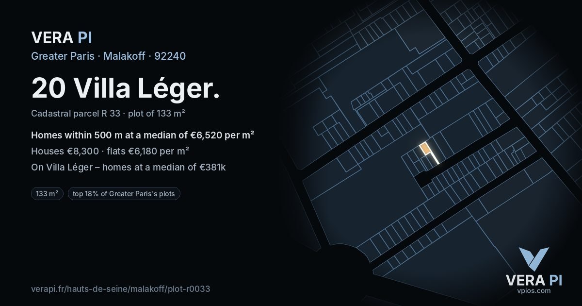 20 Villa Léger, Malakoff at night – the plot lit, the parcels around coloured by the prices near them