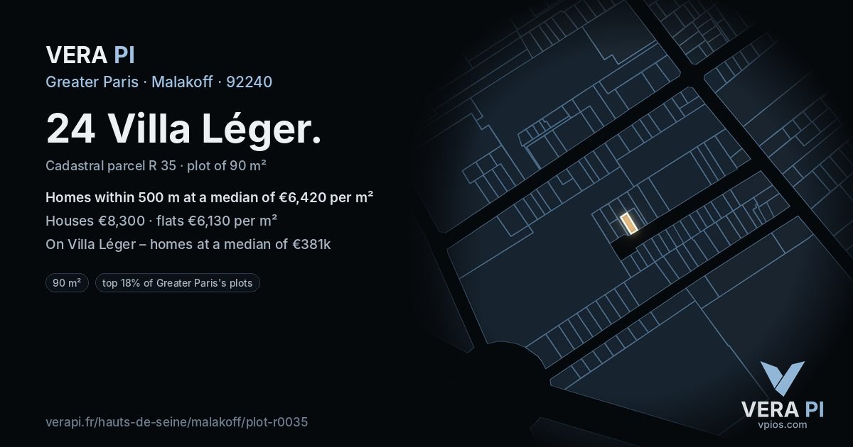 24 Villa Léger, Malakoff at night – the plot lit, the parcels around coloured by the prices near them