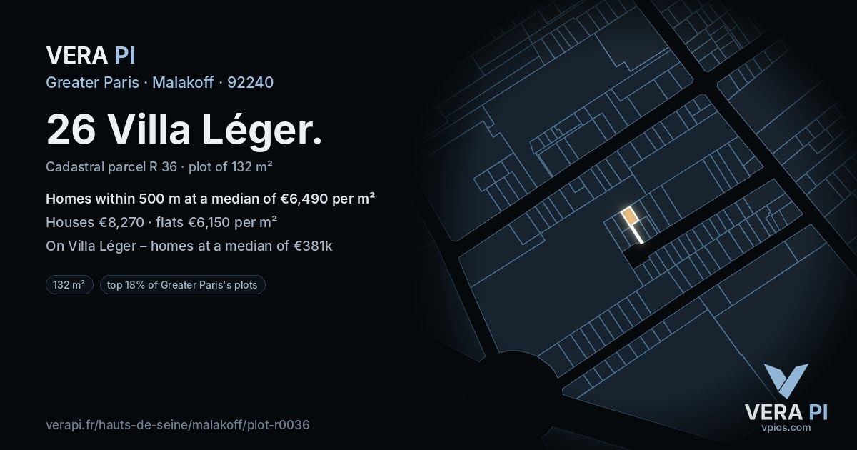 26 Villa Léger, Malakoff at night – the plot lit, the parcels around coloured by the prices near them